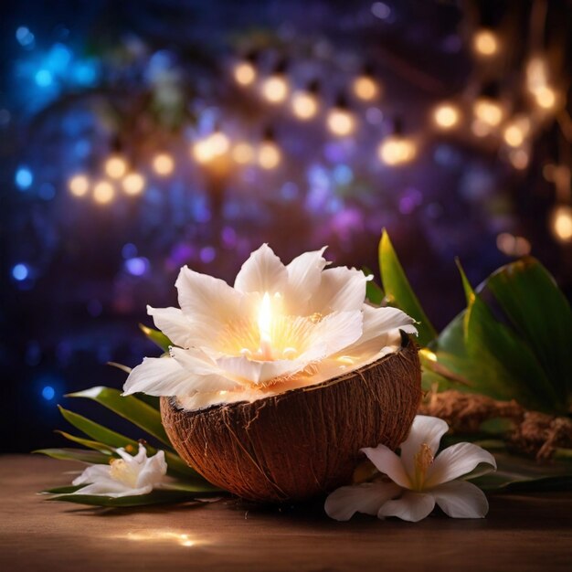 Beautiful Magical Coconut Flower with magical lights in the background