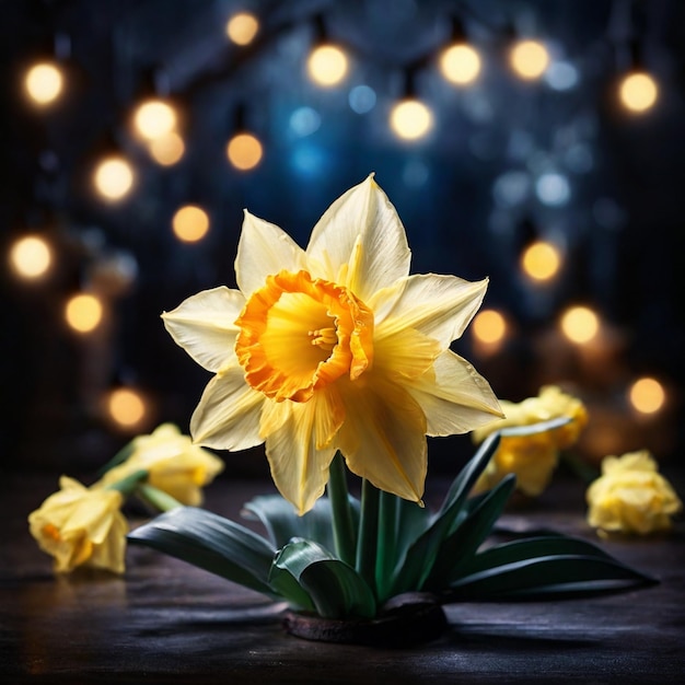 A Beautiful Magical Daffodil Flower with magical lights in the background