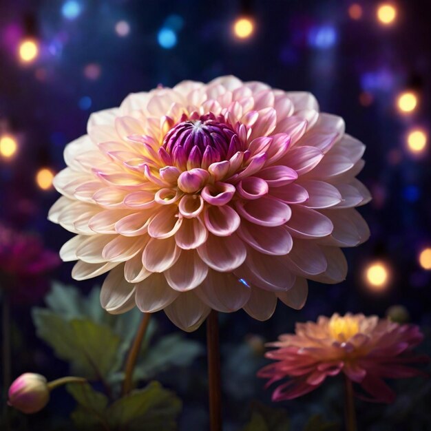 A Beautiful Magical Dahlia Flower with magical lights in the background