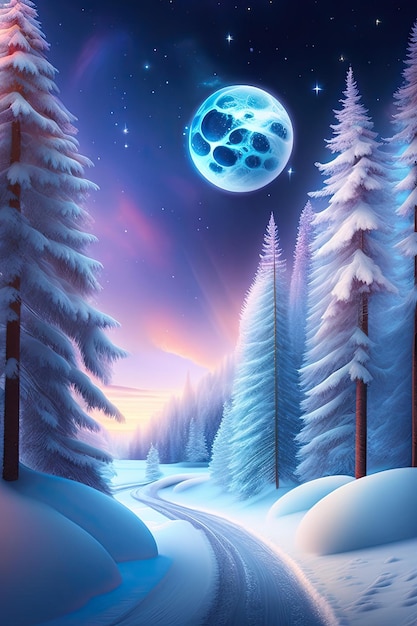 Beautiful magical winter wonderland landscape Digital art