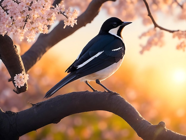 Photo beautiful magpie robin bird sitting in the tree