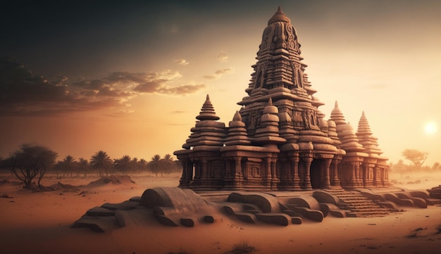 Beautiful mahabalipuram temple shore chennai desert picture Ai generated art
