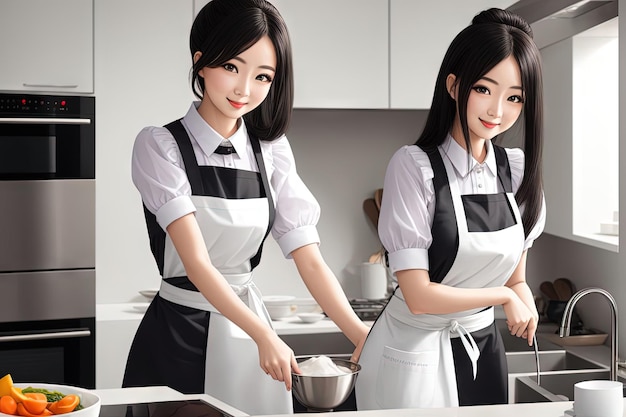 Beautiful maid in apron illustration generative ai