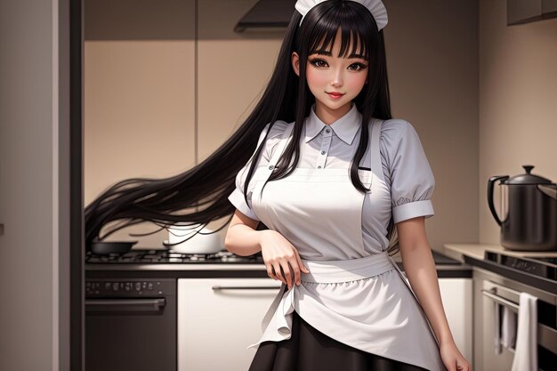 Beautiful maid in apron illustration generative ai