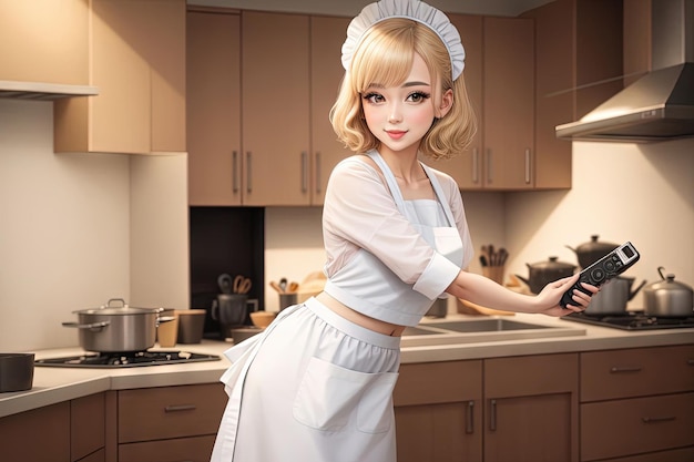 Beautiful maid in apron illustration generative ai