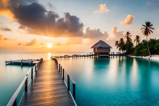 Foto le bellissime maldive il cui colore è l'azzurro dell'acqua, lo stesso cielo