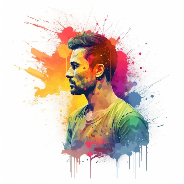 beautiful man with explosion of rainbow colors tshirt design