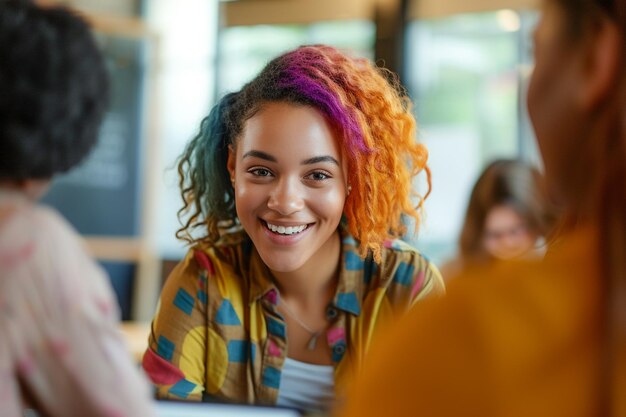 Photo beautiful manager job candidate shows diversity in inclusive business interview process