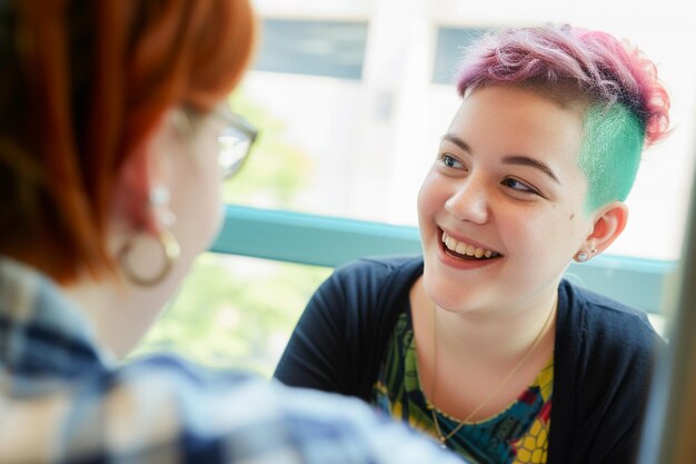 Photo beautiful manager job candidate shows diversity in inclusive business interview process