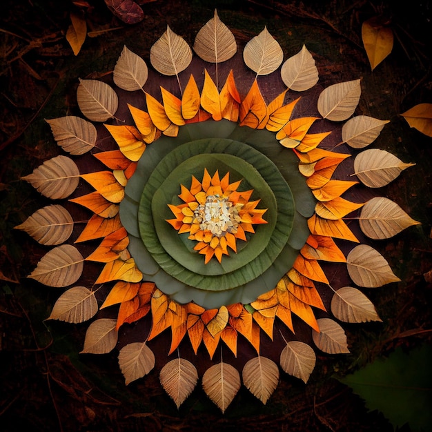 Beautiful mandala made of leaves and plants background