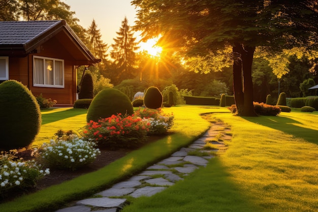 Beautiful manicured lawn backyard grass