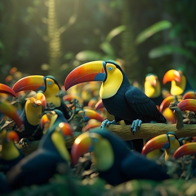 Beautiful many toucan birds images Generative AI