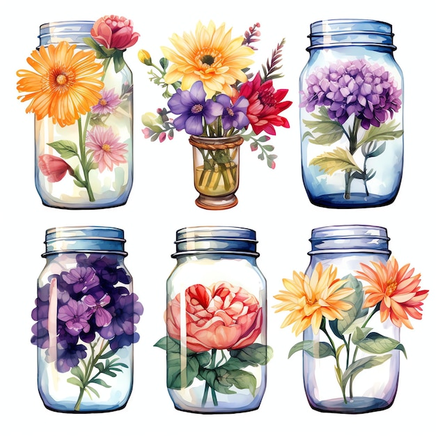 beautiful Mason Jar watercolor Vintage Country Kitchen clipart illustration