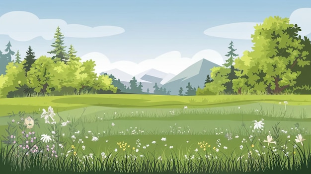 Beautiful meadow landscape with sky background vector illustration