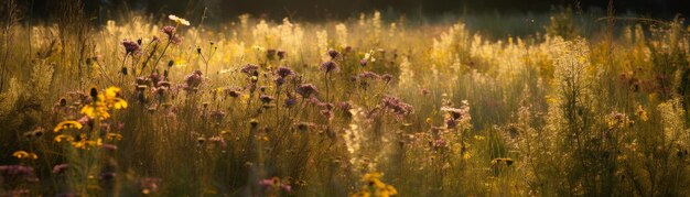 A beautiful meadow with tall swaying grasses Horizontal banner AI generated