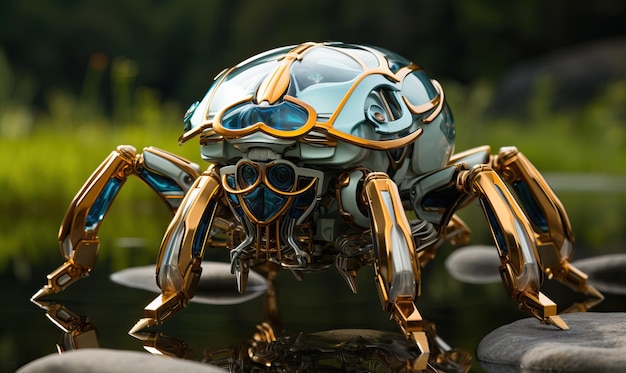 Beautiful mechanical bug steampunk animal 3d illustration selective soft focus