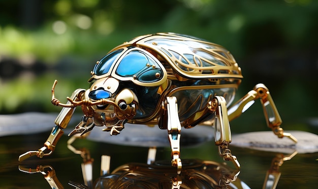 Beautiful mechanical bug steampunk animal 3d illustration Selective soft focus