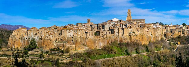 Beautiful medieval town pitigliano on tuff rocks in tuscany