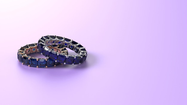 Beautiful men female band silver or gold or paltinum colour stones 3d render