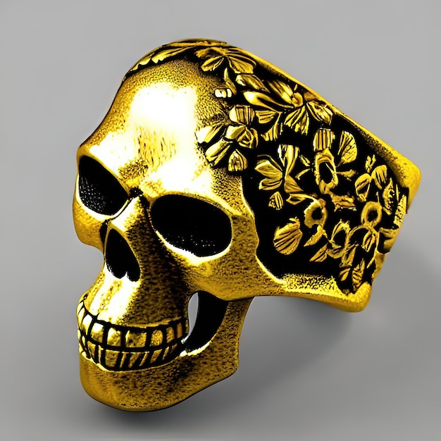 Beautiful men skull ring in yellow and white gold