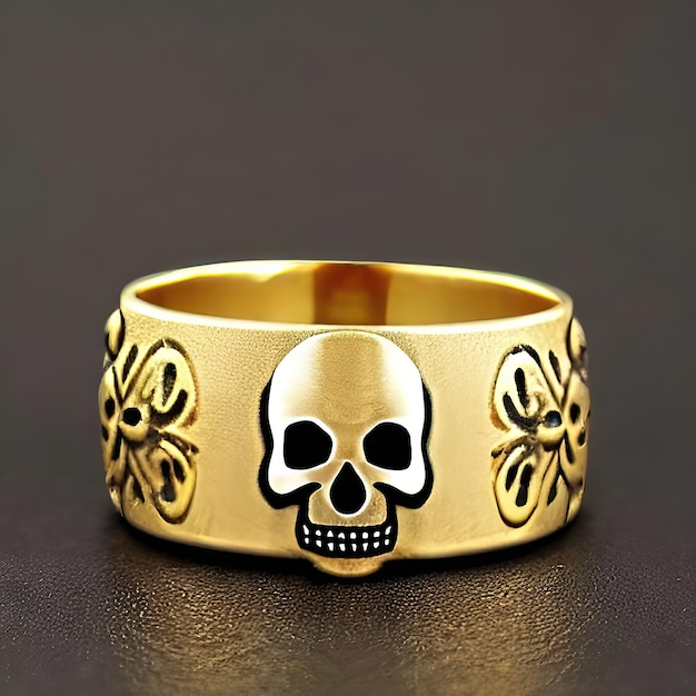 Beautiful men skull ring in yellow and white gold