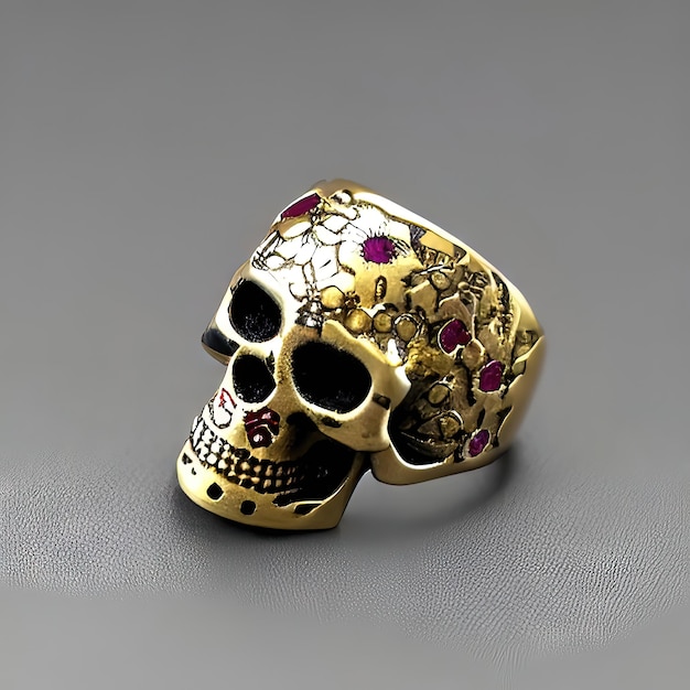 Красивое мужское кольцо с черепом из желтого и белого золота