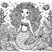 Photo beautiful mermaid coloring page design