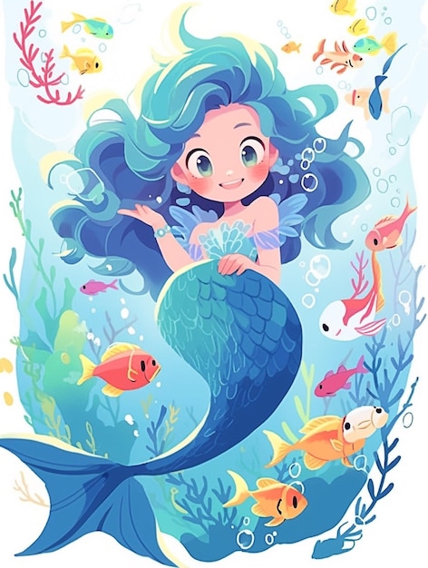 Foto un bel personaggio dell'illustrazione della sirena