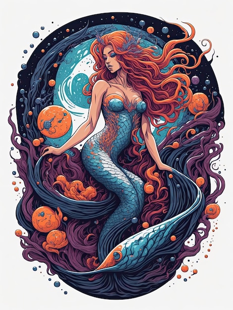 Beautiful mermaid with pumpkin in her hand