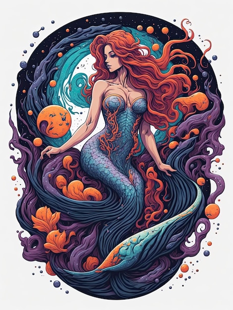 Beautiful mermaid with pumpkin in her hand