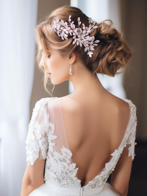 beautiful Messy bun with a hairpiece hair style for bride wedding hair style event