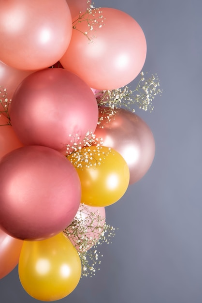 Beautiful metallic balloons with flowers