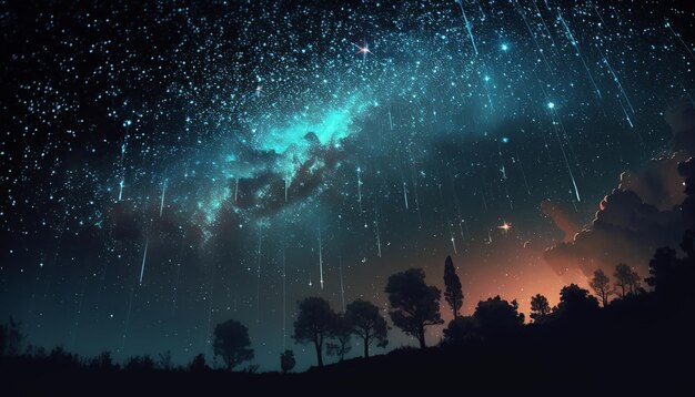 Premium Photo Beautiful meteor shower in the night skyGenerative AI