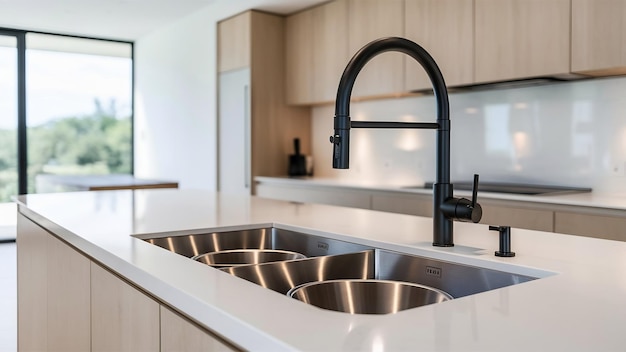 Photo beautiful mettalic sink in a modern kitchen