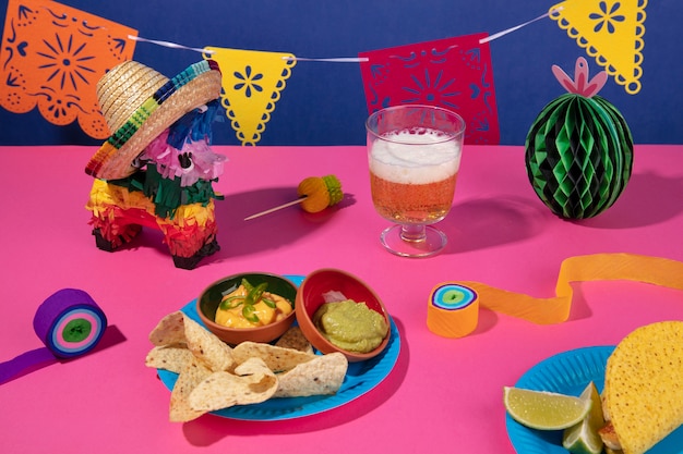 Photo beautiful mexican party decoration with food