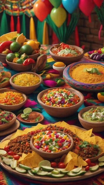 Beautiful mexican party decoration with food