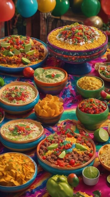 Beautiful mexican party decoration with food