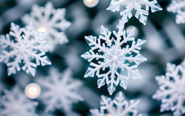 beautiful micro snowflakes with blur background