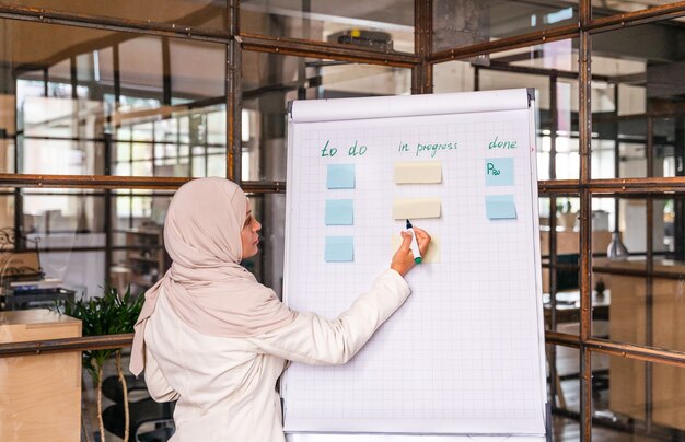 Beautiful middle-eastern businesswoman wearing hijab working in her office