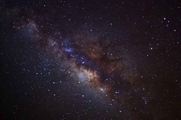 Beautiful milkyway on a night sky Long exposure photograph with grain