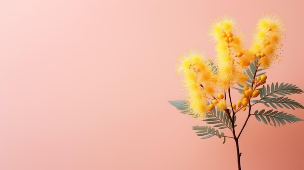 Foto bellissimi fiori di mimosa su uno sfondo rosa con spazio per la copia