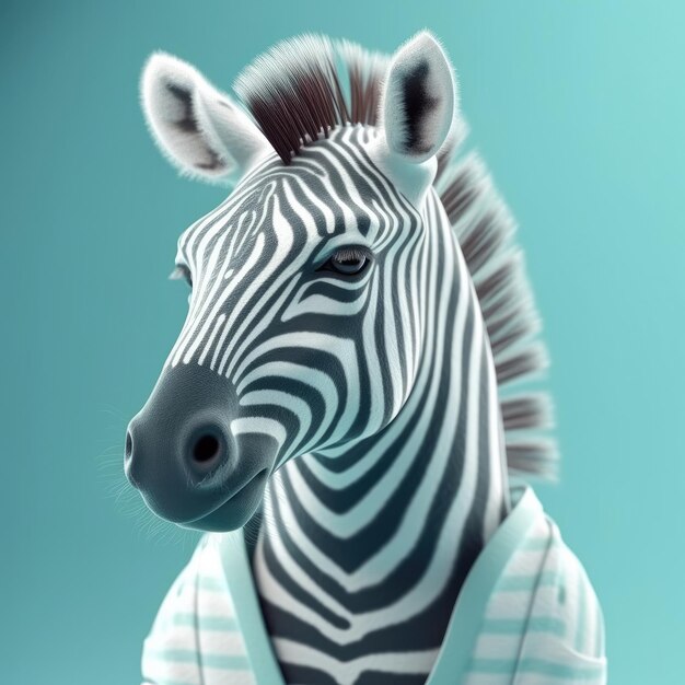 Beautiful mini zebra portrait Happy with clothes 3d render