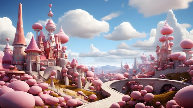 Beautiful and minimal fantasy sweet barbie world background in a Candyland wonderland