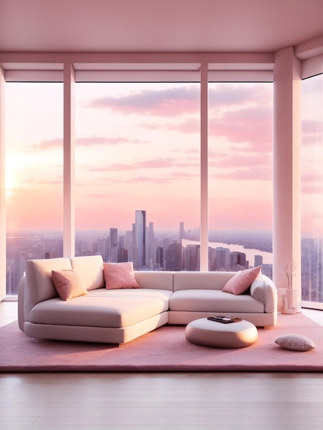 Beautiful Minimalist Pink Lounge Room