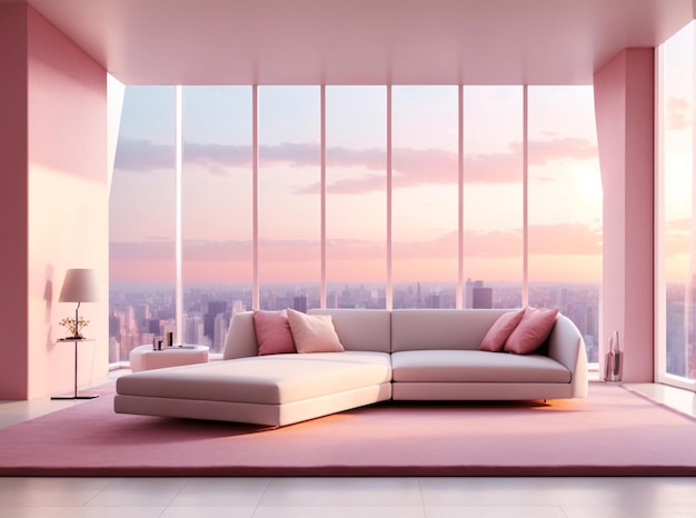 Beautiful Minimalist Pink Lounge Room