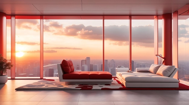 Beautiful Minimalist Red and White Lounge Room