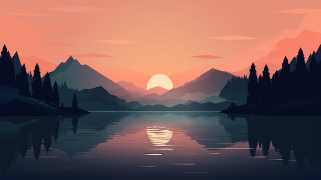 Beautiful Minimalist Vector Of Lakes