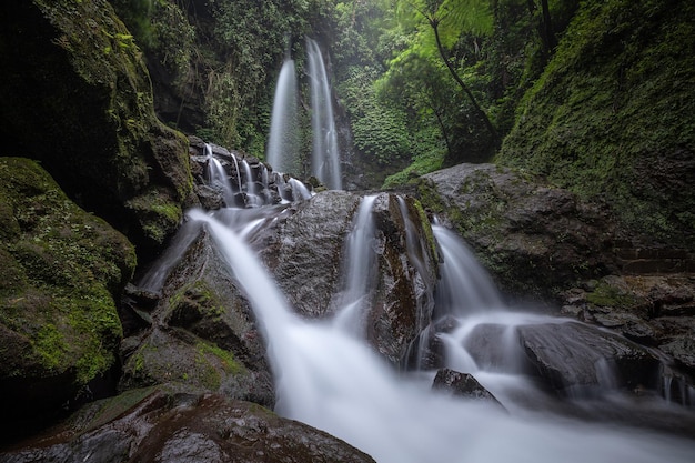 Beautiful misty waterfall on the forest