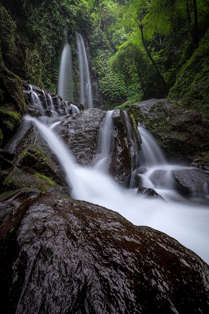 Beautiful misty waterfall on the forest