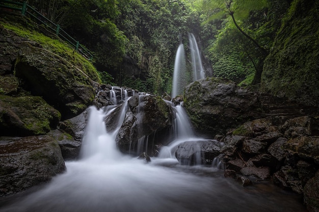 Фото Красивый туманный водопад в лесу